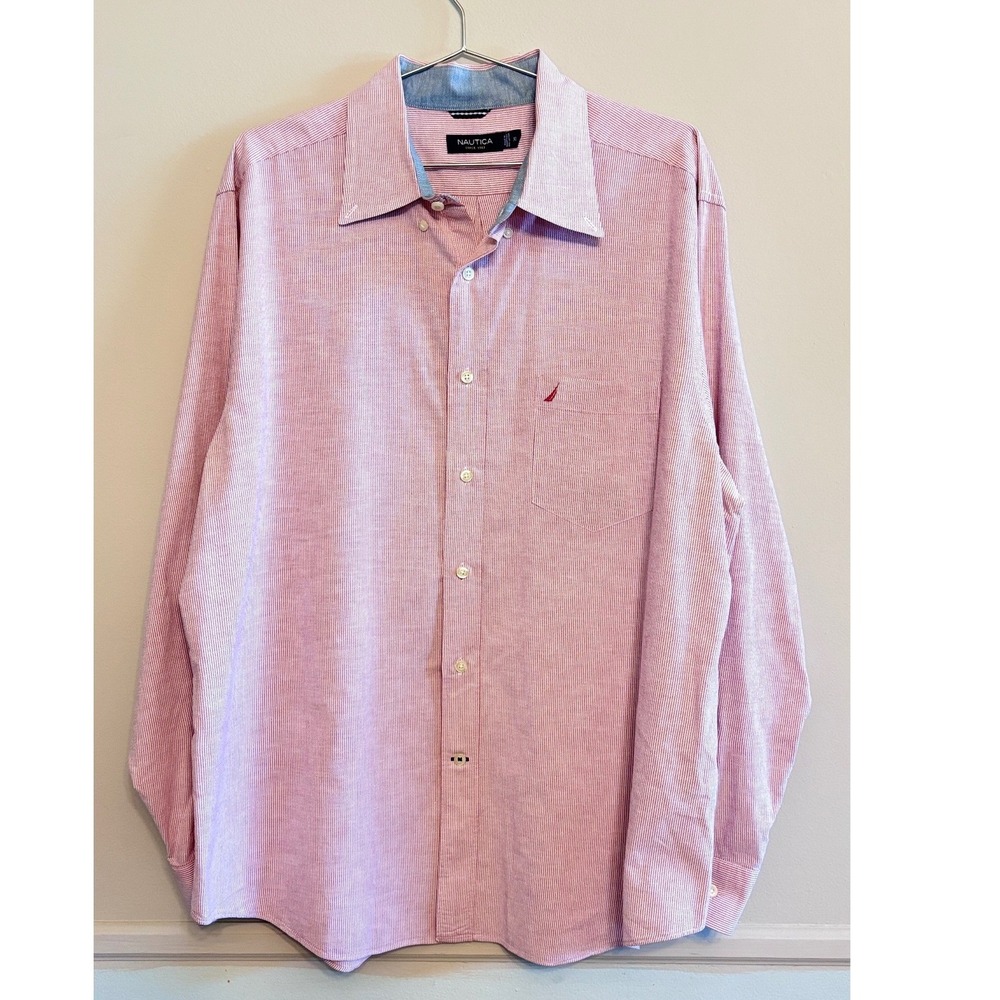 Nautica Nautica Pink Stripe Button Down Shirt Men's XL Preppy Business Casual